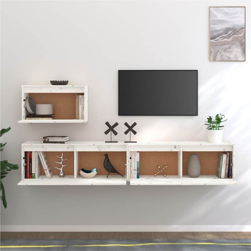 TV Cabinets 3 pcs White Solid Wood Pine