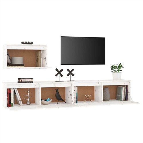 TV Cabinets 3 pcs White Solid Wood Pine