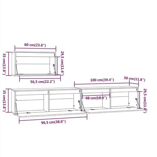 TV Cabinets 3 pcs White Solid Wood Pine