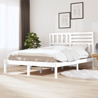 Bed Frame White Solid Wood Pine 160x200 cm King Size