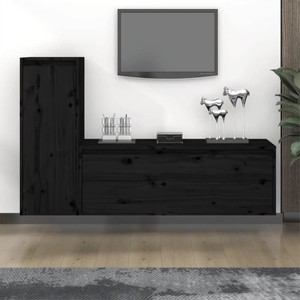 TV Cabinets 2 pcs Black Solid Wood Pine