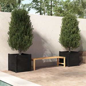 Garden Planters 2 pcs Black 60x60x60 cm Solid Pinewood