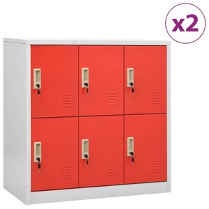 Locker Cabinets 2 pcs Light Grey and Red 90x45x925 cm Steel