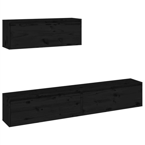 TV Cabinets 3 pcs Black Solid Wood Pine