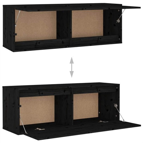 TV Cabinets 3 pcs Black Solid Wood Pine