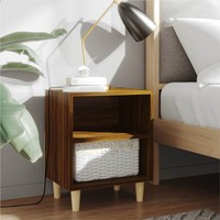 Bed Cabinet with Solid Wood Legs Brown Oak 40x30x50 cm