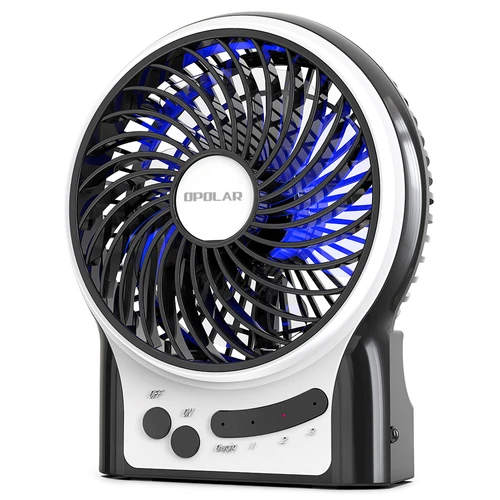 Mini ventilateur de bureau à piles 2200 mAh avec lumière LED bleue