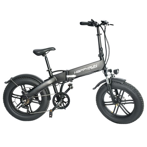 Happyrun HR-2006 Elektro-Faltrad, 350 W Motor, 36 V, 10 Ah Batterie, 20 x 4,0 Zoll Schneereifen, 50 km Reichweite, 25 km/h Höchstgeschwindigkeit, Schwarz