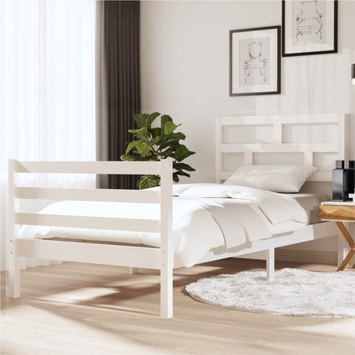 Bed Frame White Solid Wood 90x200 cm 3FT Single