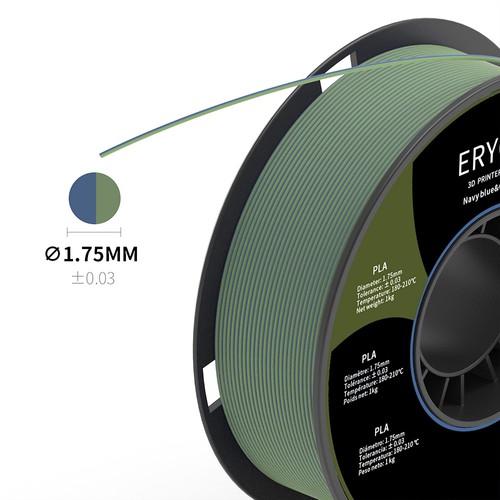 ERYONE Dubbelfärgad Matt PLA-filament för 3D-skrivare, 1,75 mm noggrannhet /- 0,03 mm, 1 kg (2,2 lbs)/spole - Marinblå och olivgrön