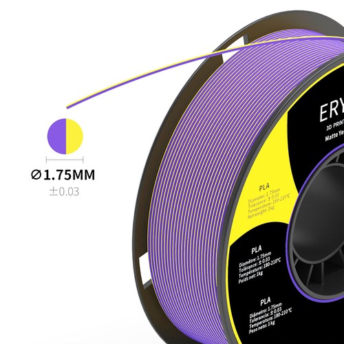 ERYONE Zweifarbiges mattes PLA-Filament für 3D-Drucker, 1,75 mm Genauigkeit / - 0,03 mm, 1 kg (2,2 Pfund)/Spule – Gelb und Lila