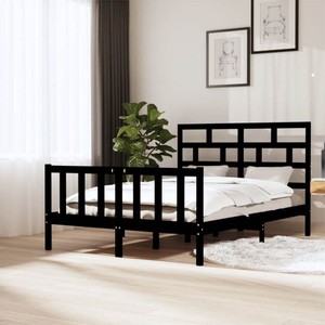 Bed Frame Black Solid Wood Pine 140x200 cm 4FT6 Double
