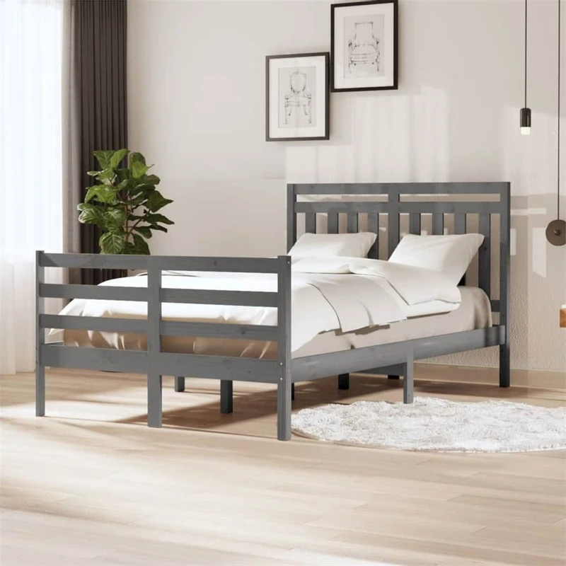 Small double grey wooden bed frame discount