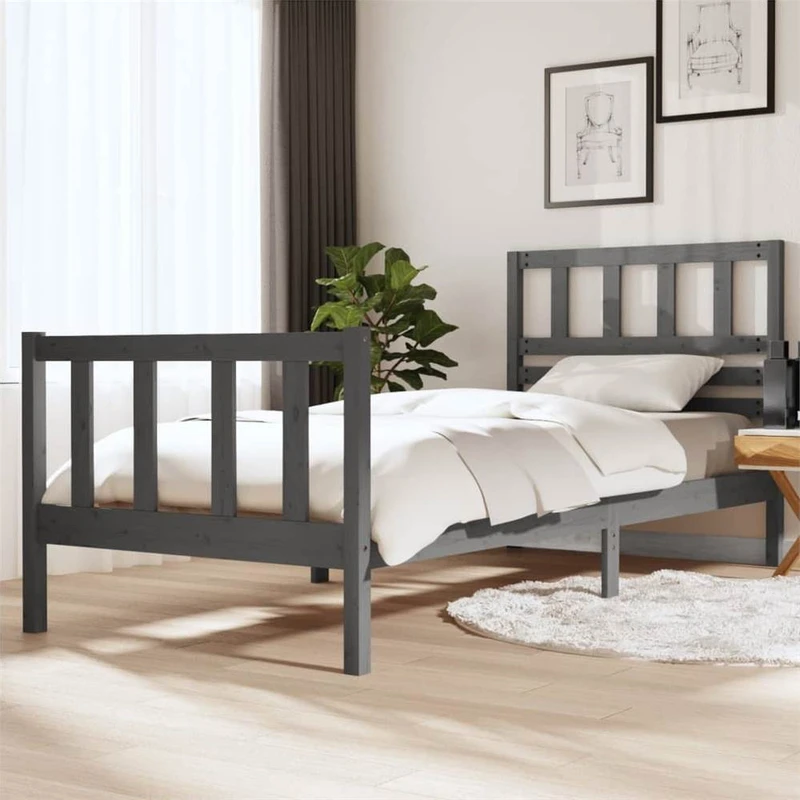 Bed Frame Grey Solid Wood 90x200 cm 3FT Single