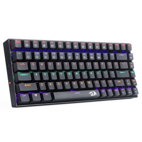 Redragon K629-KB Mechanische Gaming-Tastatur mit 75 % Regenbogen-LED-Hintergrundbeleuchtung, 84 Tasten, Blauer Schalter, Schwarz