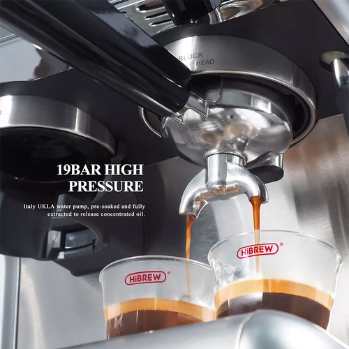 HiBREW H7 1550W Kaffeemaschine, 19Bar 2,8L Wasserkapazität Kaffeemaschine mit Latte Cup Pulverstampfer Elektronische Waage