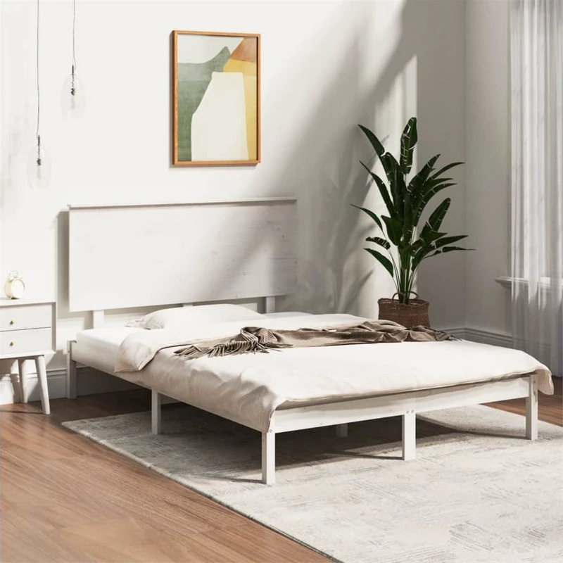 Bed Frame White Solid Wood 120x190 cm 4FT Small Double