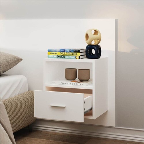 Wall Bedside Cabinets 2 pcs White Engineered Wood