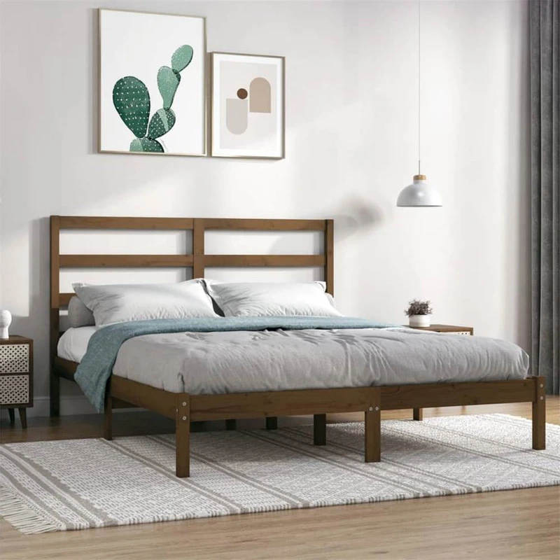 Bed Frame Honey Brown Solid Wood 120x190 cm 4FT Small Double