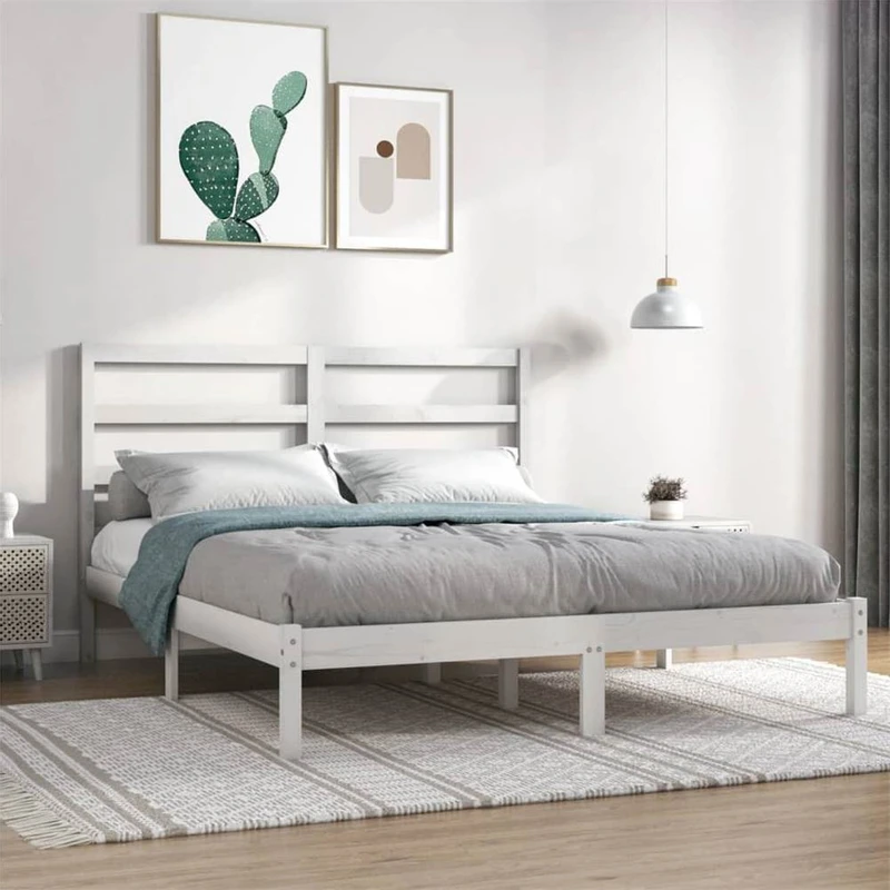 Bed Frame White Solid Wood 120x190 cm 4FT Small Double