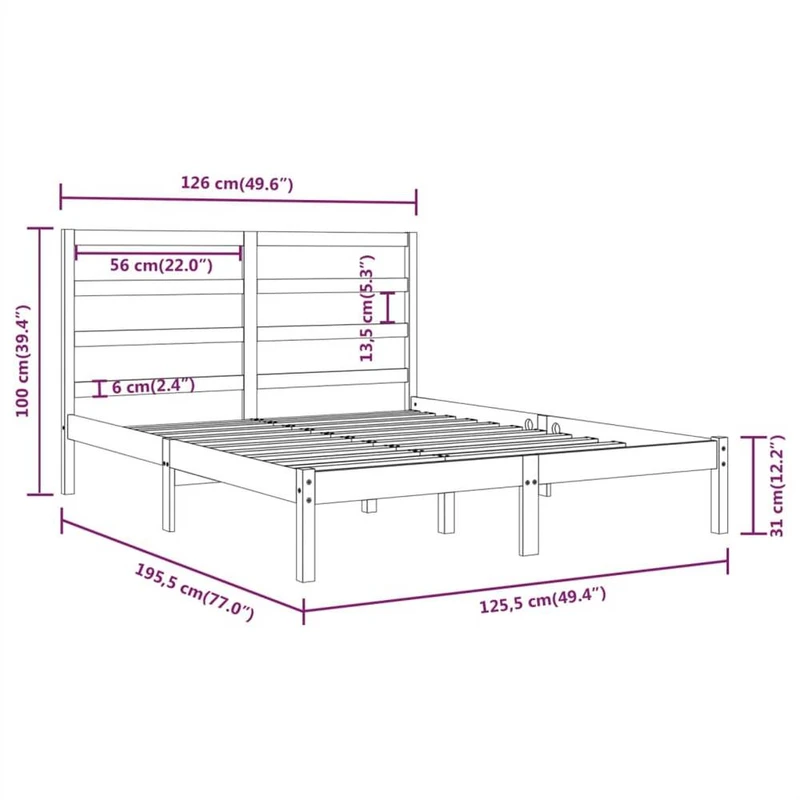 Bed Frame White Solid Wood 120x190 cm 4FT Small Double