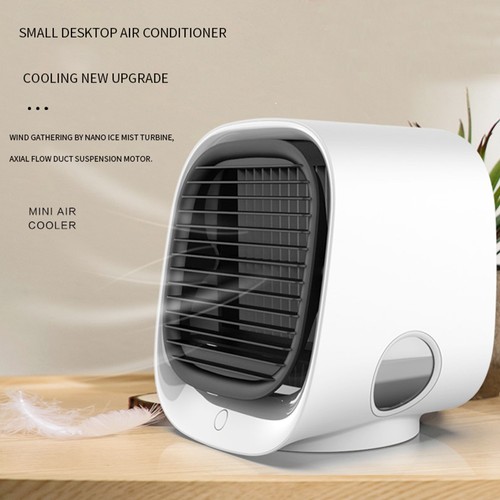 Mini-Luftkühler für den Desktop, 3 Geschwindigkeitsstufen, Lüfter für die Klimaanlage zu Hause, tragbarer Lüfter, geräuscharm, Nachtlicht - Weiß