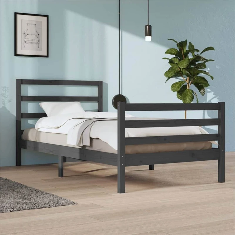 Bed Frame Grey Solid Wood Pine 100x200 cm