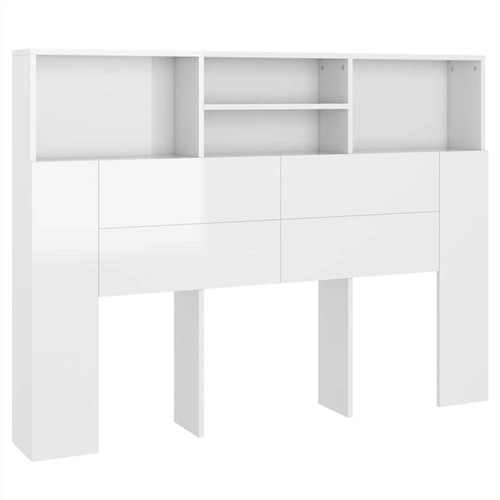 Headboard Cabinet High Gloss White 140x19x103.5 cm