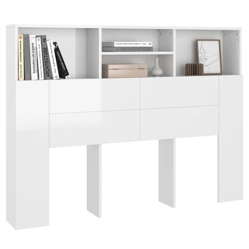 Headboard Cabinet High Gloss White 140x19x103.5 cm