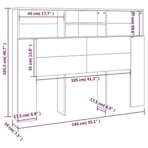 Headboard Cabinet High Gloss White 140x19x103.5 cm