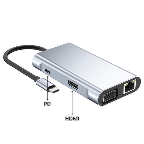 Type-C Hub 7 in 1 USB C zu 4K HDMI+1000M RJ45+PD 100W Charge+USB 3.0*3+VGA Dock für MacBook, Windows, Laptop