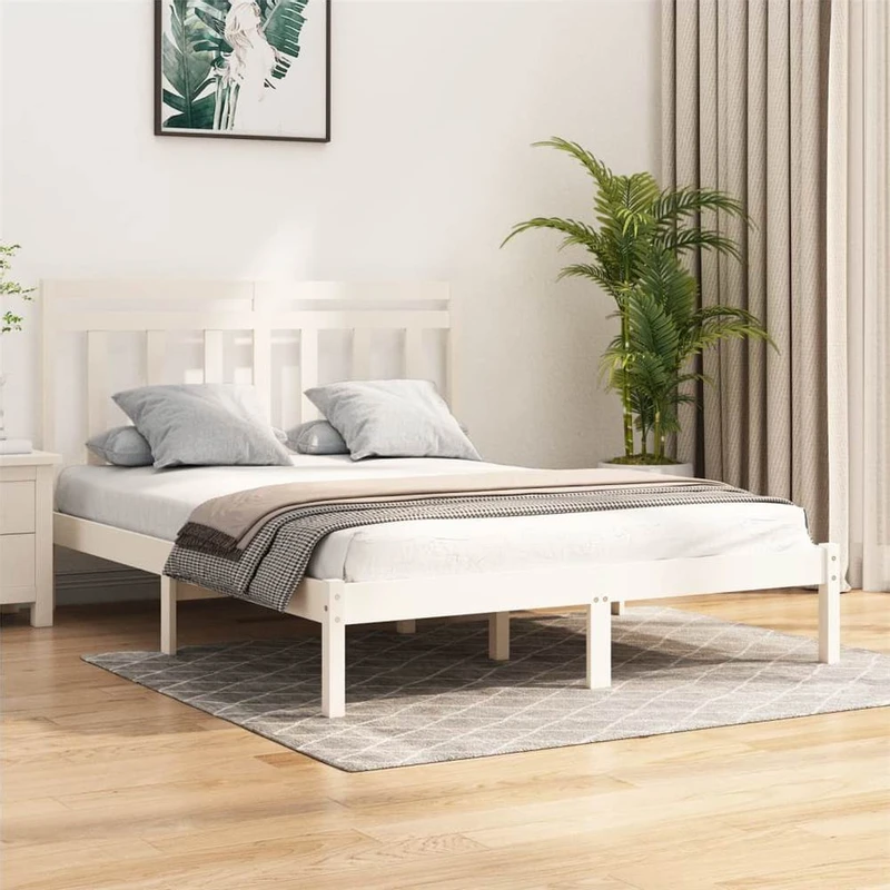 Bed Frame White Solid Wood 135x190 cm 4FT6 Double