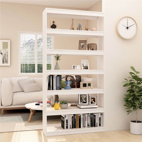 Bücherschrank/Raumteiler, weiß, 100 x 30 x 200 cm, massives Kiefernholz