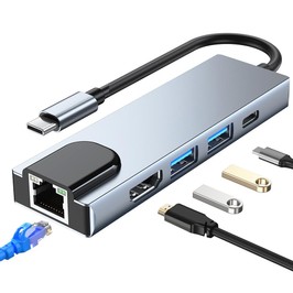 Type-C USB C Hub USB C 3.1 to 4K HDMI 1000M RJ45 PD 100W Charge OTG Adapter