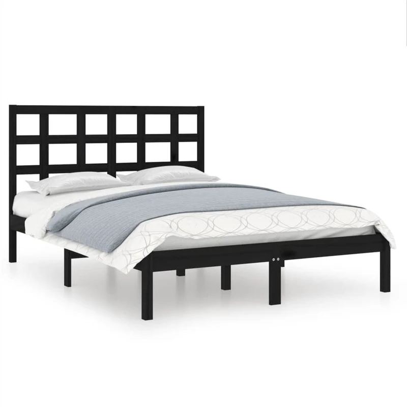 Bed Frame Black Solid Wood 120x190 cm 4FT Small Double