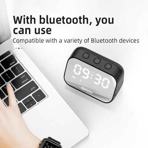 Lenovo TS13 Desktop-Lautsprecher, Wecker, kabelloser Bluetooth-Stereolautsprecher, 1500-mAh-Akku, Spiegel, Digitalanzeige – Schwarz