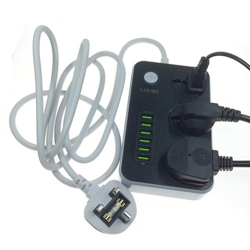 LDNIO SC3604 Steckdosenleiste mit 3-poligem UK-Stecker und Sicherung, 6 USB-Ladeanschlüsse, Verdrahtungsplatine, 3 Steckdosenanschlüsse