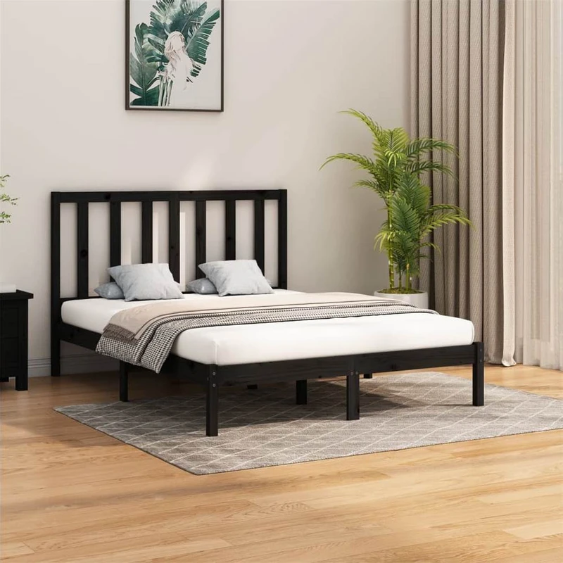 Bed Frame Black Solid Wood 150x200 cm 5FT King Size