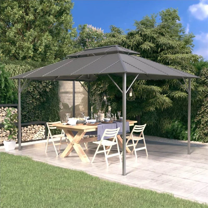 Pareti Laterali Per Gazebo 3x4 M - 2 Pezzi, Poliestere, Colore Antracite, Con Cerniera - Foto 6