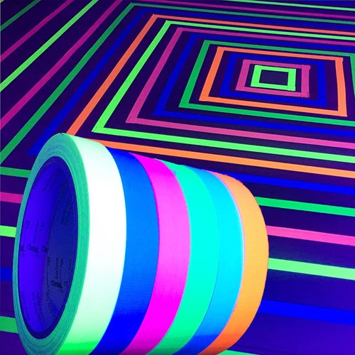 Schwarzlicht-reaktives UV-Klebeband, 15 mm x 5 m, 6 Farben, fluoreszierendes Gewebeband, im Dunkeln leuchtendes Klebeband unter UV-Schwarzlicht, 6 Rollen