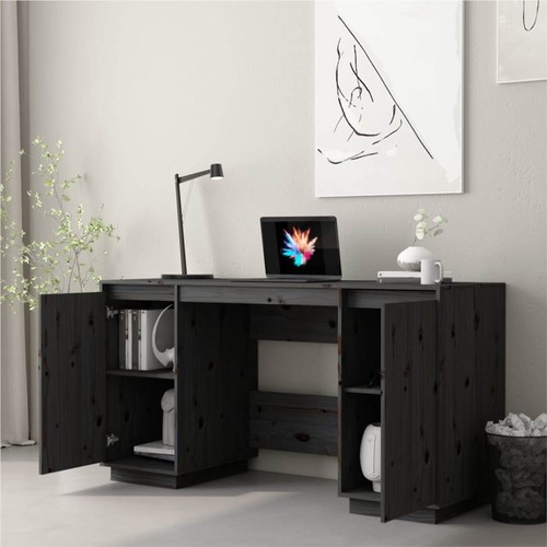 Schreibtisch Schwarz 140x50x75 cm Massivholz Kiefer