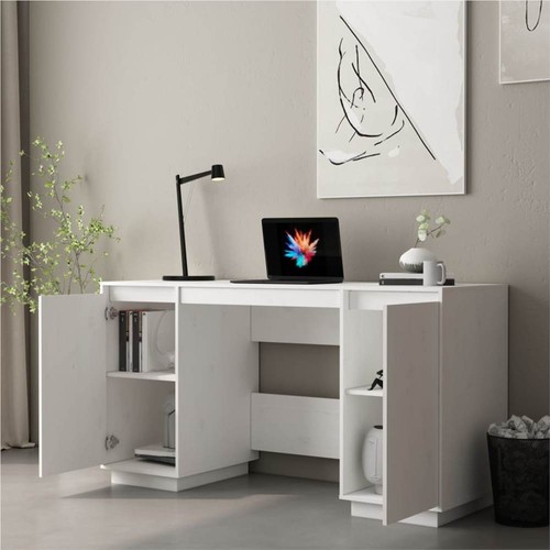 Schreibtisch Weiß 140x50x75 cm Massivholz Kiefer