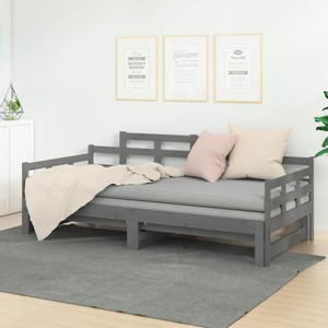 Pullout Day Bed Grey Solid Wood Pine 2x90x200 cm
