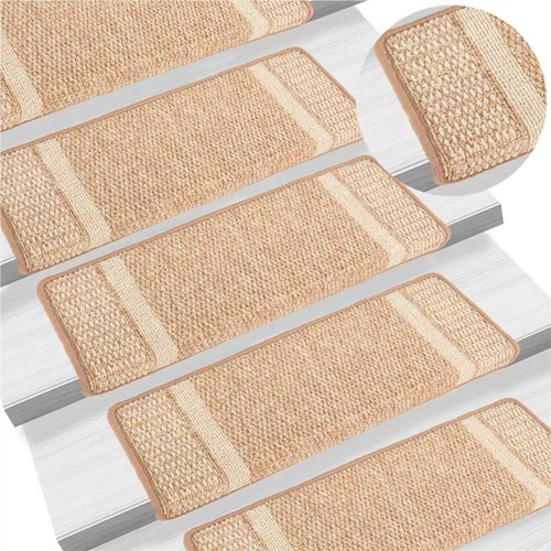 Selfadhesive Carpet Stair Treads 15 pcs Light Brown 65x25 cm