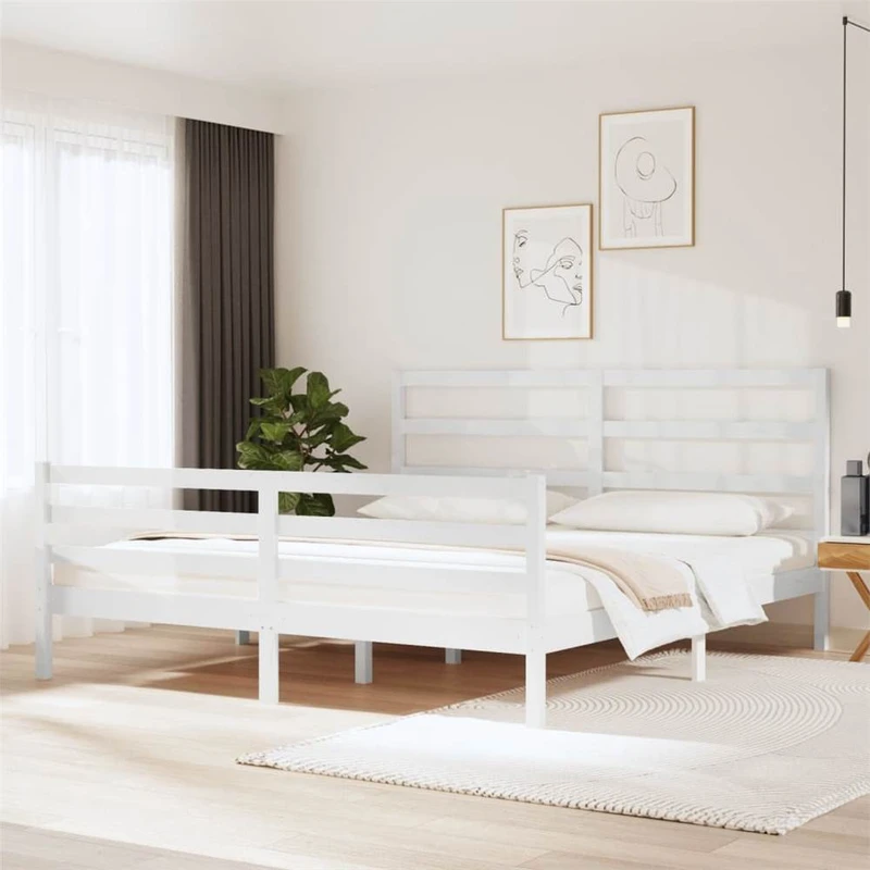 Bed Frame White Solid Wood Pine 180x200 cm 6FT Super King