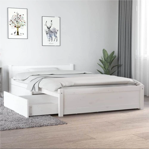 Bed Frame with Drawers White cm 4FT Double