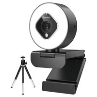 Spedal AF962 Уеб камера HD1080P с пръстеновидна светлина и мащабиращ обектив, 3 нива на регулиране на яркостта, със статив и микрофони