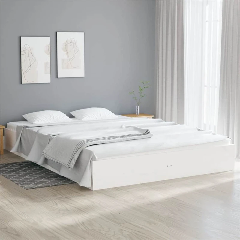 Bed Frame White Solid Wood 150x200 cm 5FT King Size