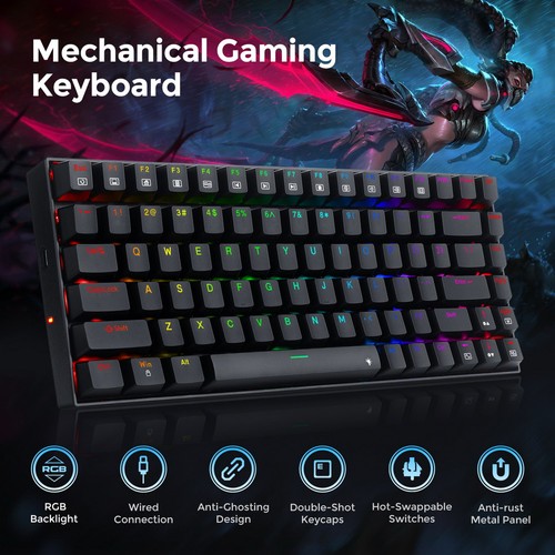 Redragon K629-RGB Phantom RGB Hintergrundbeleuchtung Mechanische Gaming-Tastatur 84 Tasten Roter Schalter - Schwarz