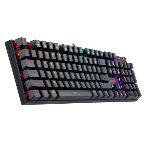 Redragon K565-RGB kabelgebundene mechanische Tastatur mit 104 Tasten, RGB-Hintergrundbeleuchtung, US-Layout, Aluminiumsockel, roter Schalter – schwarz